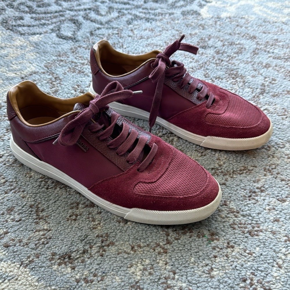 Hugo Boss Women’s Cosmo Lace Up Tennis Classic Sneakers Maroon 40